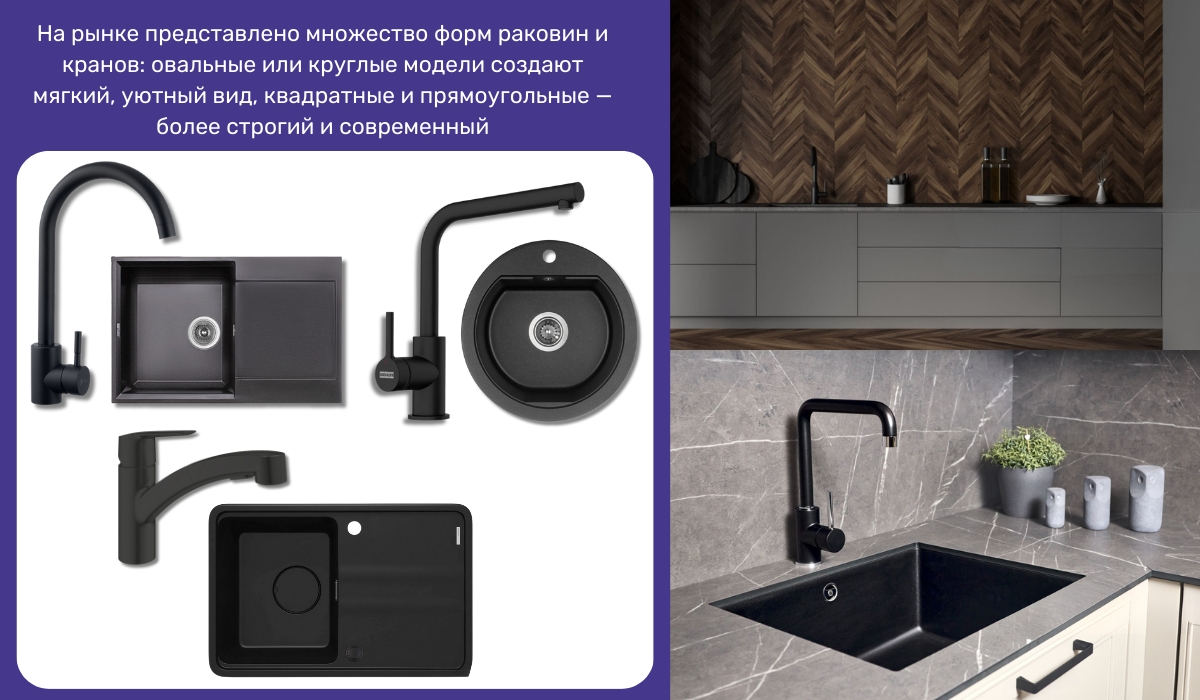 Комфорт на кухне через цвет и форму сантехники