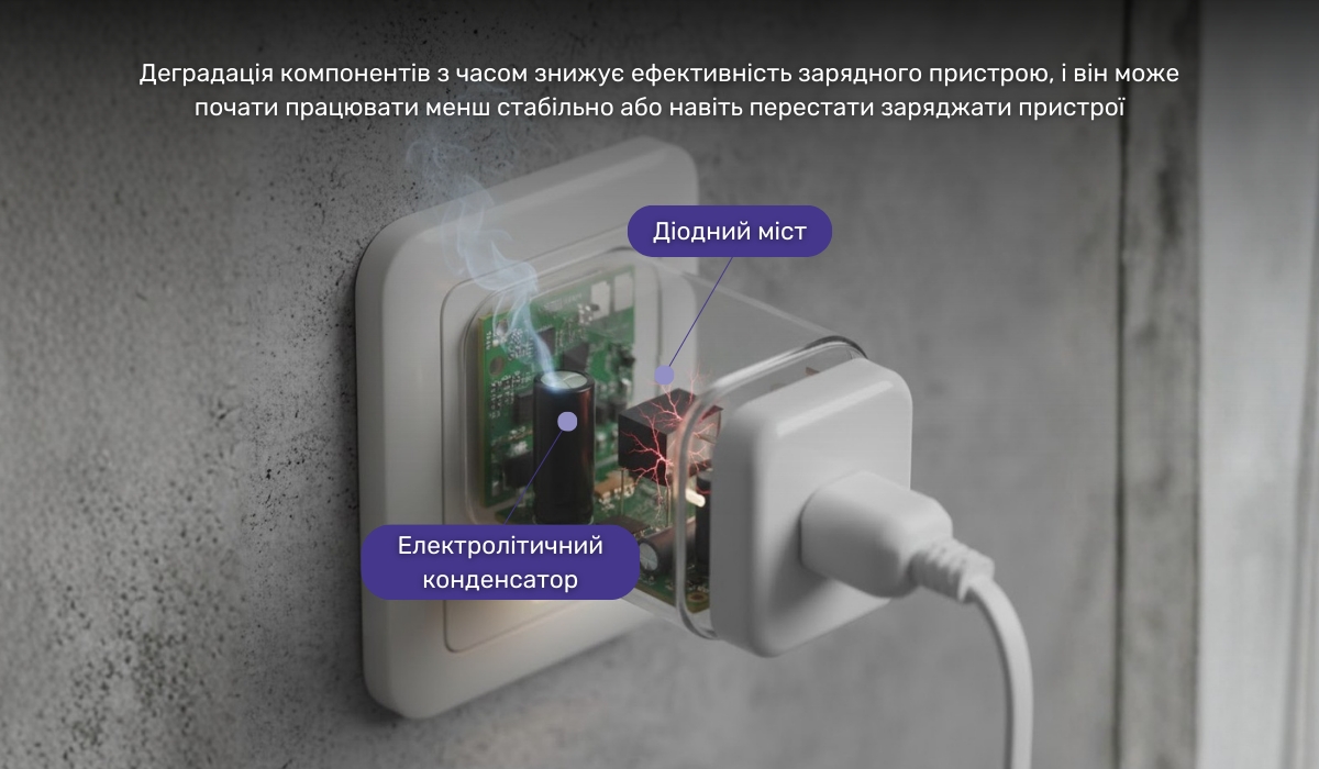 Як знос компонентів впливає на термін служби зарядного пристрою, якщо він постійно підключений до розетки