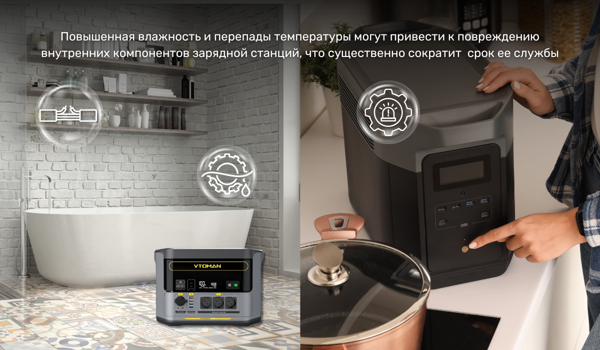 Условия, в которых не следует размещать зарядную станцию зоны с высокой влажностью