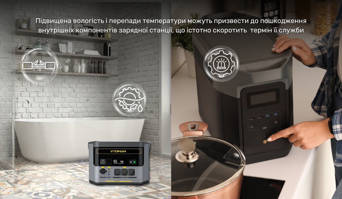 Умови, в яких не слід розміщувати зарядну станцію зони з високою вологістю