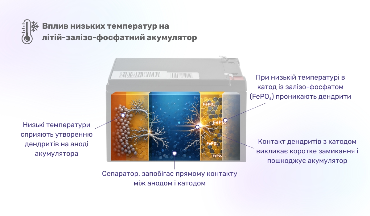 Як низькі температури впливають на літій-залізо-фосфатний акумулятор: процес літіювання