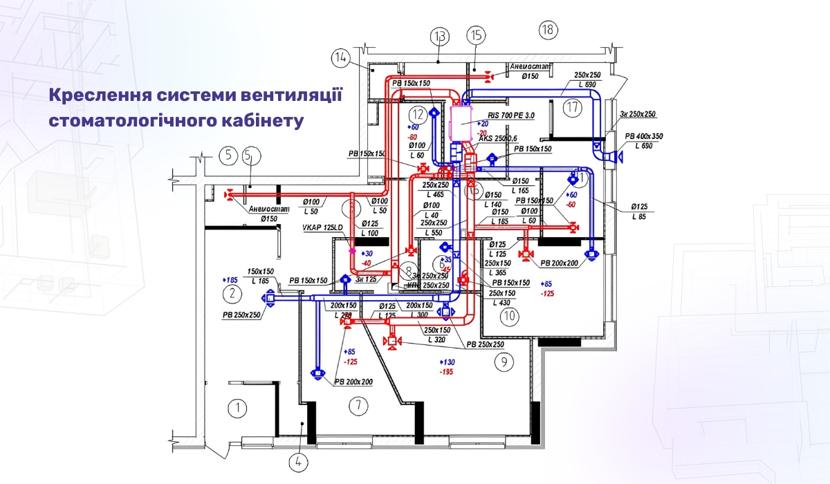 Креслення системи вентиляції стоматологічного кабінету
