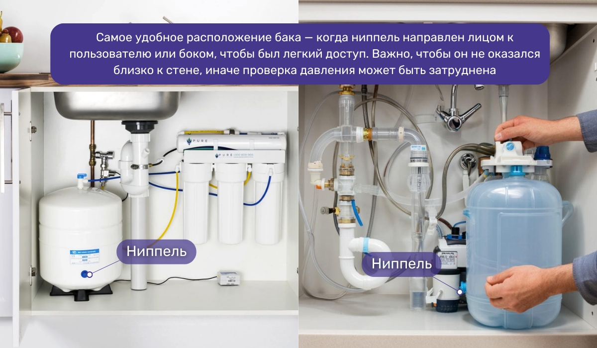 Как проверить давление в баке обратного осмоса: расположение ниппеля влияет на удобство проверки