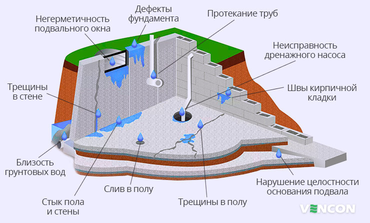 Причины появления воды в подвале