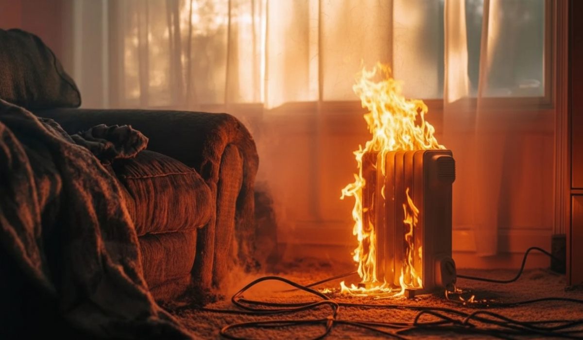 Неправильное расположение электрического обогревателя приводит к риску возгорания