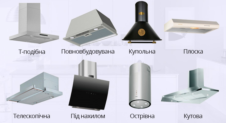 Відмінність кухонних витяжок за типом