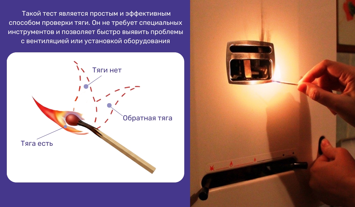 Тухнет котел: проверяем тягу с помощью спичек