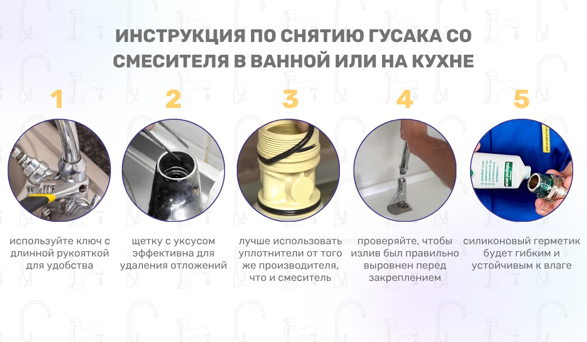 Инструкция по снятию гусака со смесителя, если он закреплен гайкой в ванной или на кухне