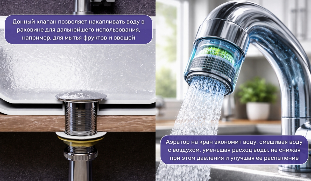 Современные аэраторы и мойки с донными клапанами: как это помогает экономить воду?