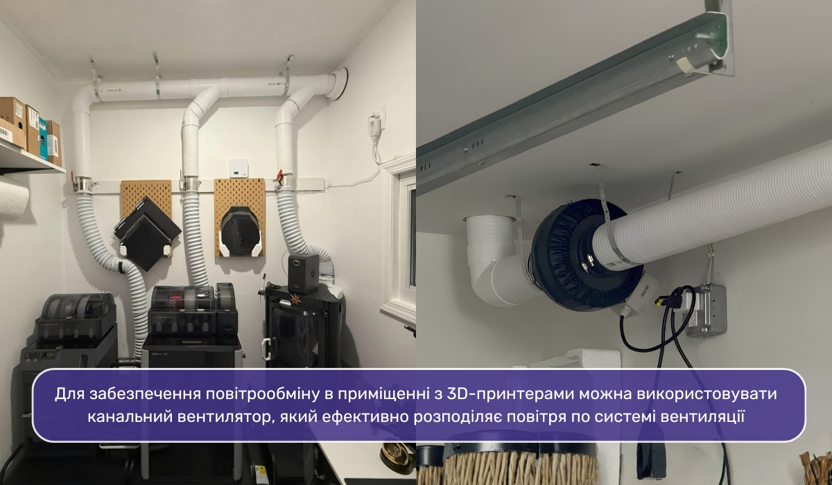 Організація вентиляції для приміщення з 3D-принтером за допомогою канального вентилятора
