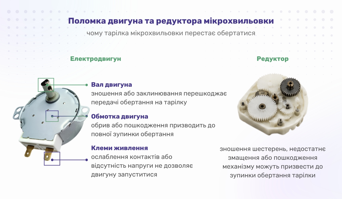 Несправність електродвигуна та редуктора: чому тарілка мікрохвильовки перестає обертатися