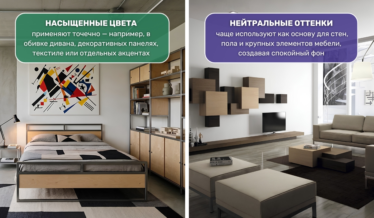 Ремонт в стиле конструктивизма: характерная цветовая гамма направления