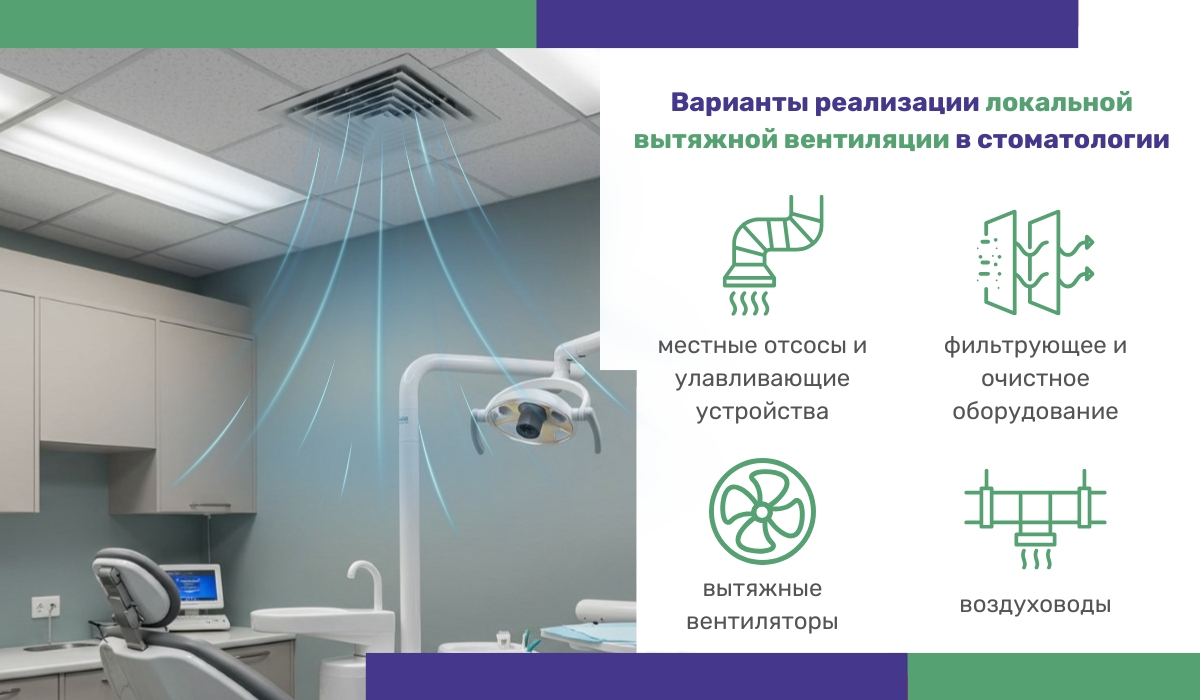 Варианты реализации локальной вытяжной вентиляции в стоматологии