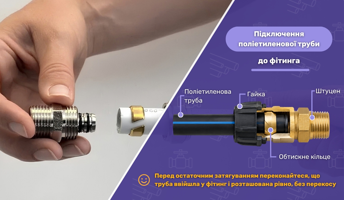 Монтаж компресійного фітинга на поліетиленову трубу