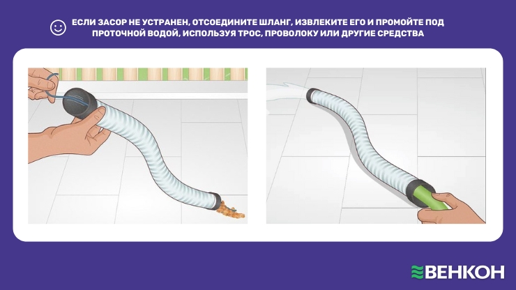 Удаление засора из сливного шланга посудомоечной машины