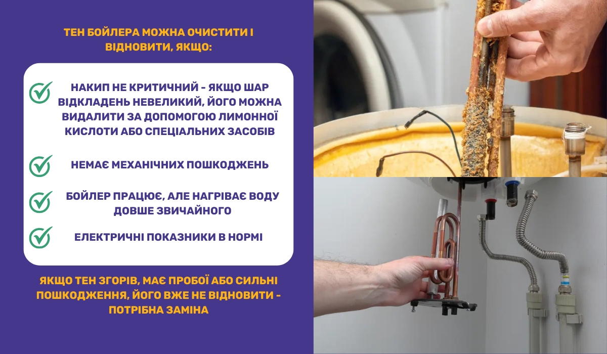 У яких випадках ТЕН бойлера можна очистити й відновити