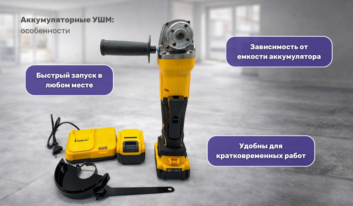 Аккумуляторные УШМ: особенности устройства