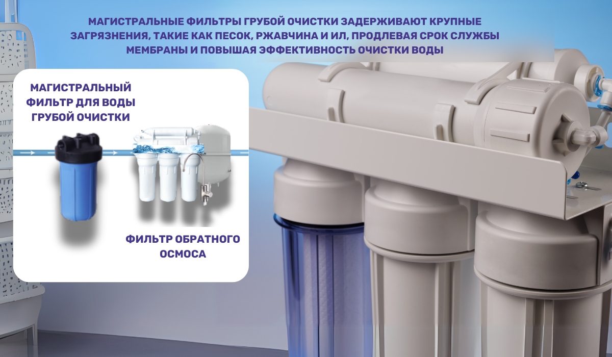 Двойная фильтрация: магистральные фильтры и обратный осмос для чистой воды