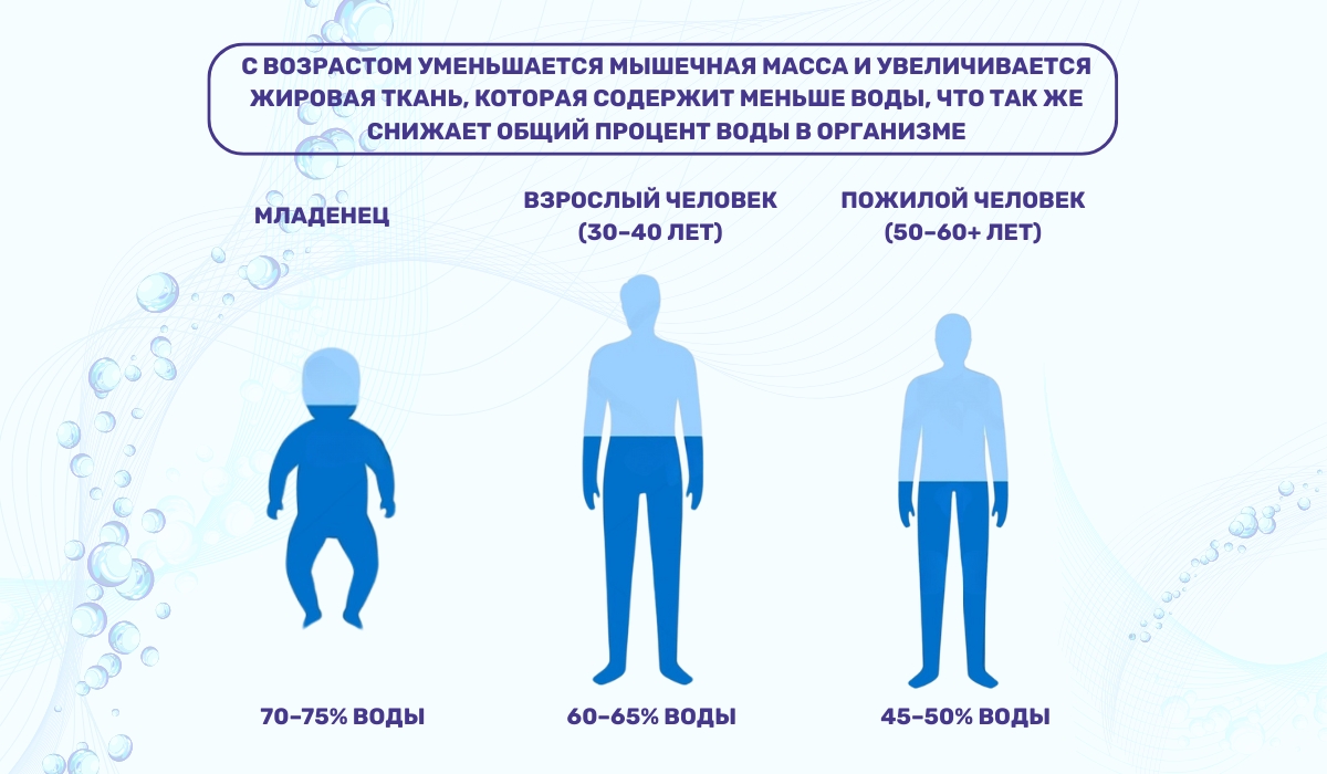 Как количество воды в организме меняется с возрастом