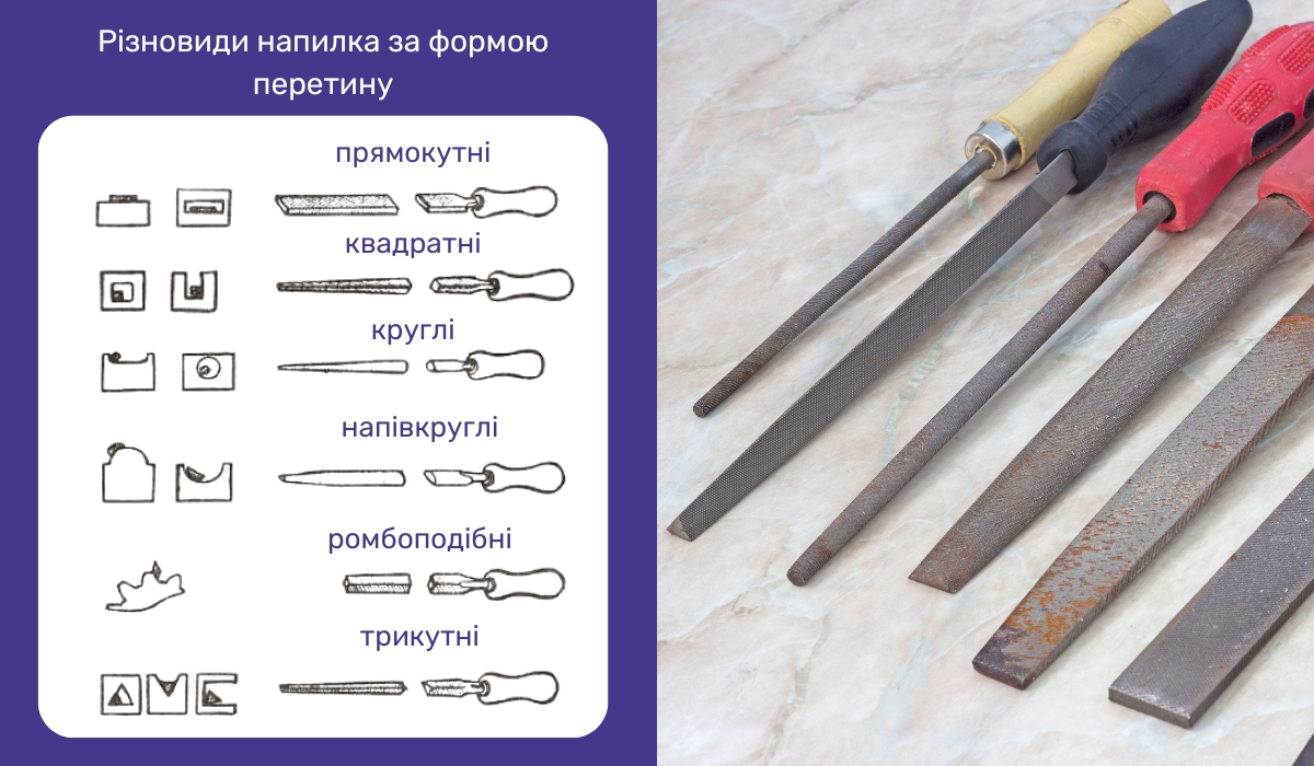 Різновиди напилка за формою перетину