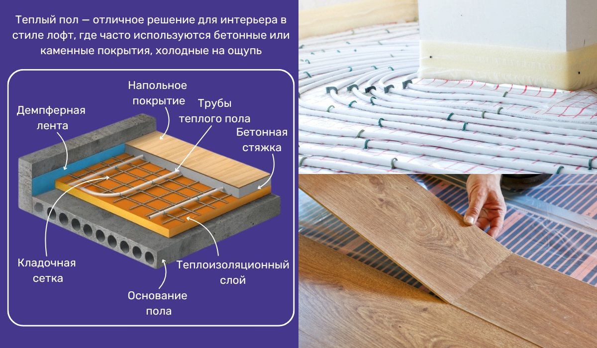 Теплый пол - оптимальное решение для лофтовой гостиной