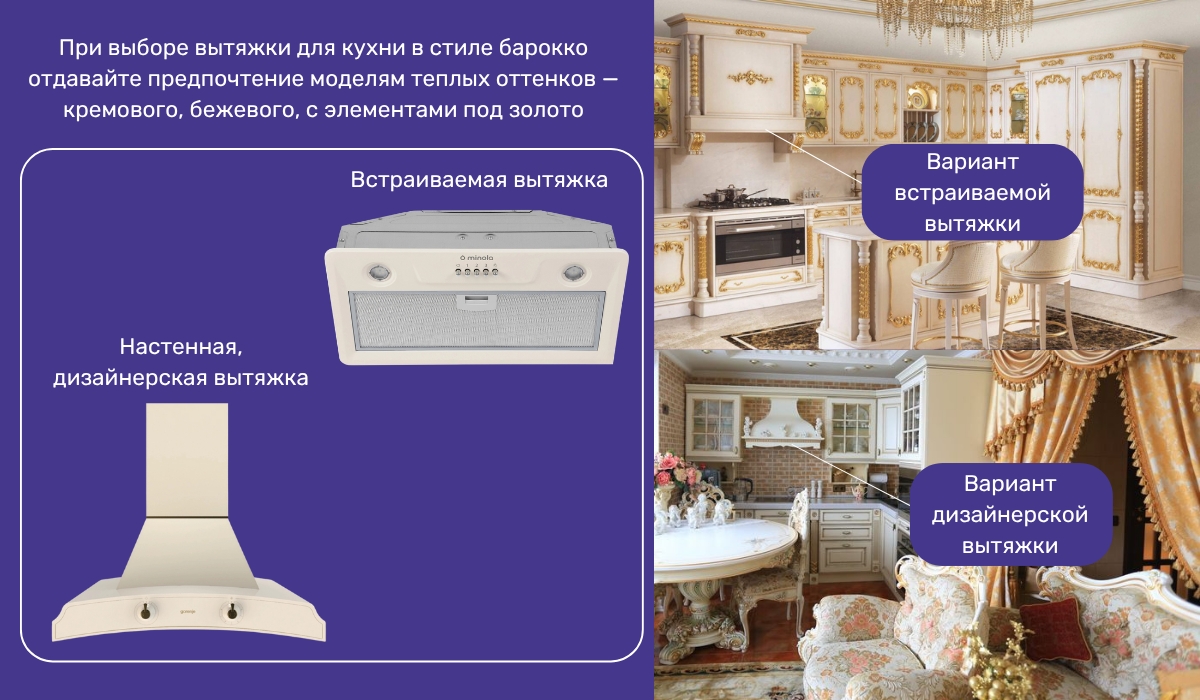 Вентиляция и дизайн кухни в стиле барокко: подходящие модели вытяжки