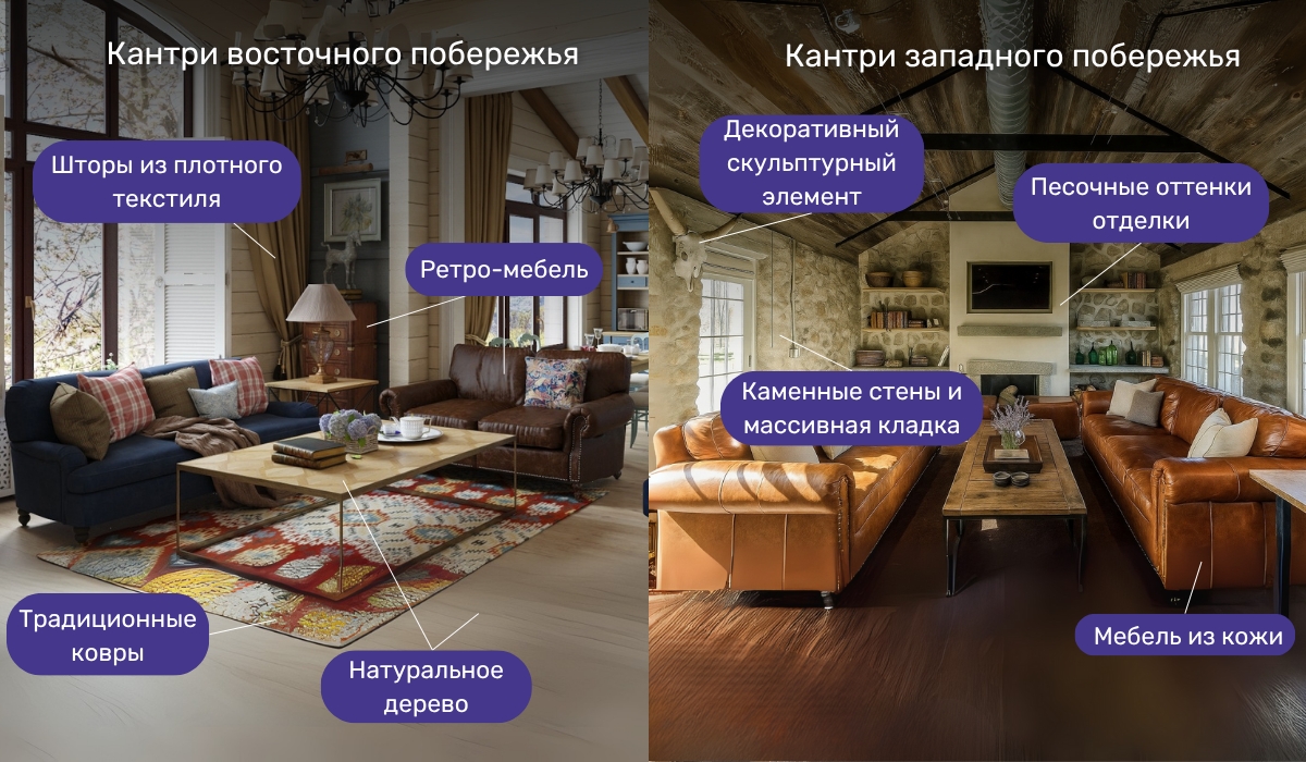 Американский кантри: различия восточного и западного стиля в интерьере