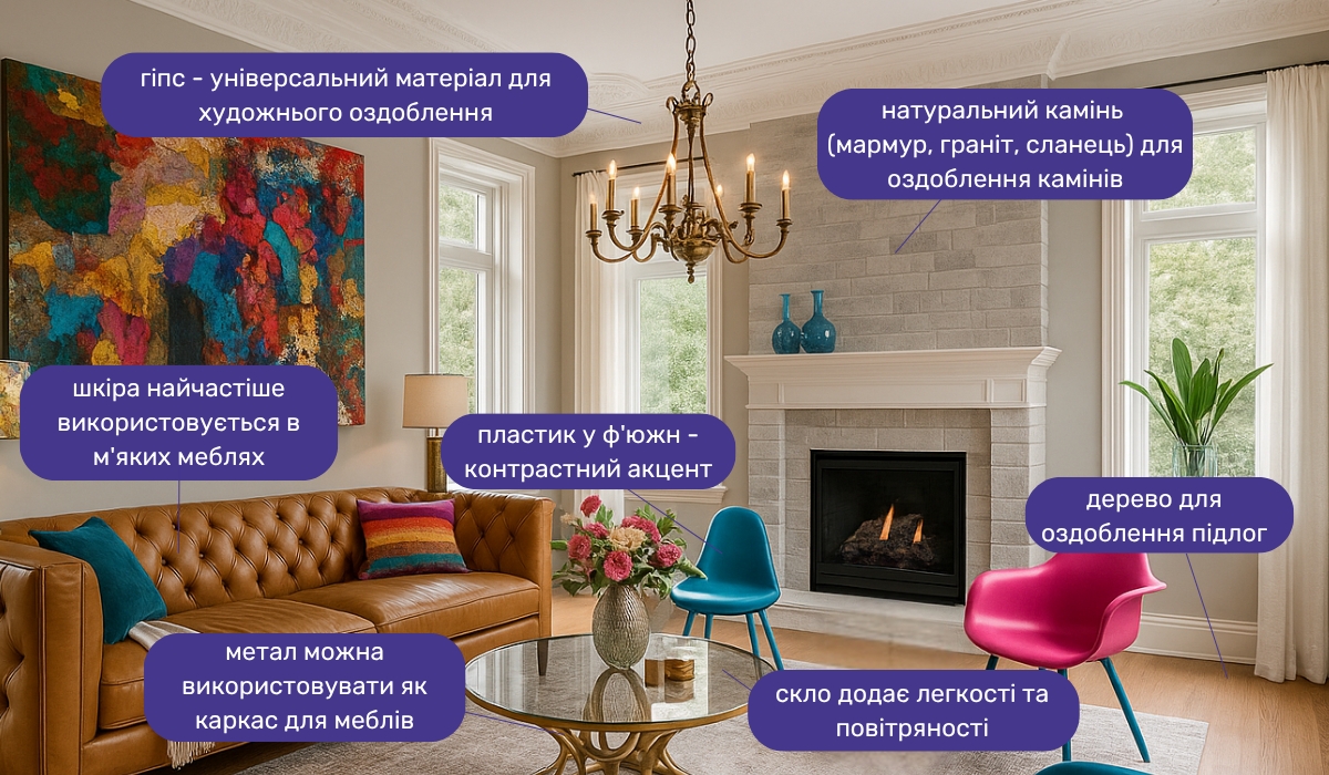 Матеріали та фактури у стилі фʼюжн: поєднання функціональності й естетики