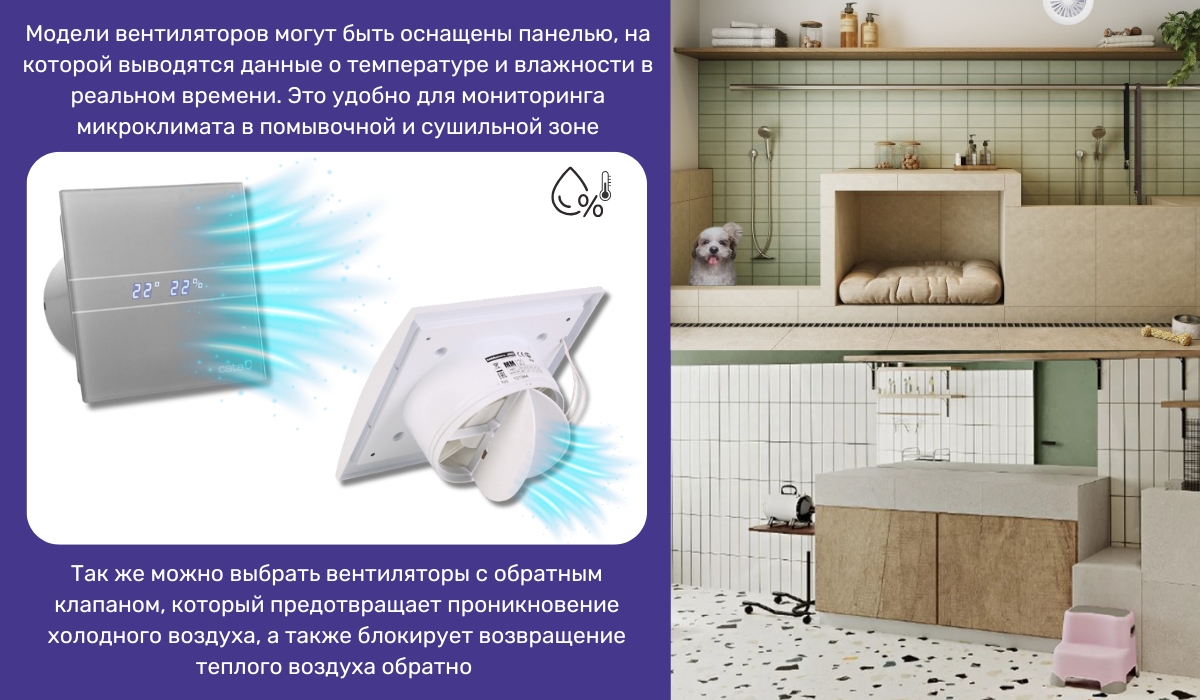 Зона мойки и сушки в груминг салоне: качественная вентиляция — ключ к комфорту