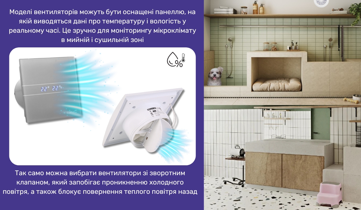 Зона мийки та сушіння в грумінг салоні: якісна вентиляція - ключ до комфорту